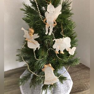 Vtg Gold and White Holiday Ornaments